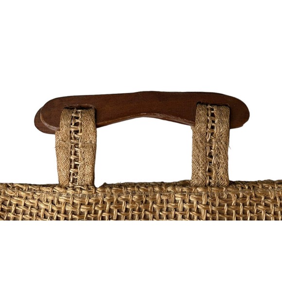 Vintage Pennsylvania Woven Straw Bag Wooden Handles Boho Shopping Market Tote - Picture 4 of 7